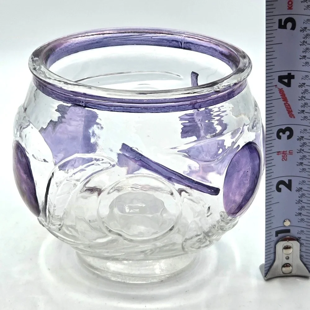 RETRO Art Glass‎ Candle Holder Or Bowl Purple and Clear Raised Design